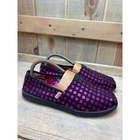 Skechers Lil Bobs Polka Dot Slip-On Shoes Size 5 US Black/Pink - Picture 1 of 7
